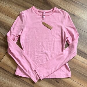 SKIMS Women's Pink Long-Sleeve Crewneck Top